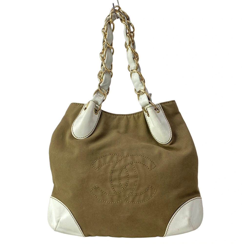 Chanel Khaki Cream Canvas Leather #304192C10B